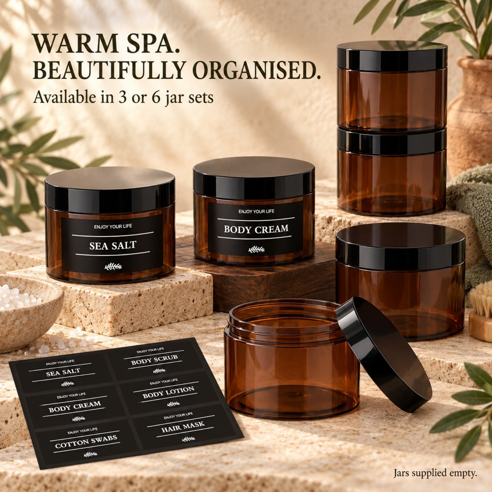 Hair Care - 3 Stück Badezimmer-Aufbewahrungsdosen mit Etiketten, Spa-Kunststoffbehälter